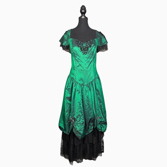 Vintage Green Witch Costume Dress Hocus Pocus Halloween Gothic Gown Renaissance - Picture 1 of 8